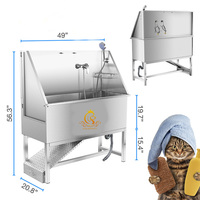 EUR PET Luxe Baignoire de toilettage pour animaux domestiques en acier inoxydable 304 avec rampe, Station de lavage professionnelle pour chiens d'intérieur pour les éleveurs
