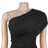 STOCK 4Colors Plain Women's Dress One Shoulder Mesh Maxi Dress Plus Size Casual Robe S-XXL