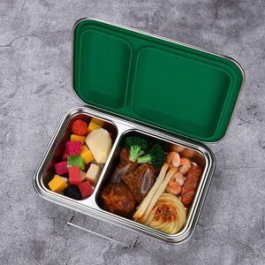304 Stainless Steel Lunch Box 2 Compartments Plastic Lid Rectangle Insulated Food <b>Storage</b> <b>Container</b> For Office School Use - Product Image 1