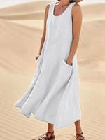 Robe grande taille pour femmes Style sangle Robe décontractée d'été pour femmes Robe en coton et lin