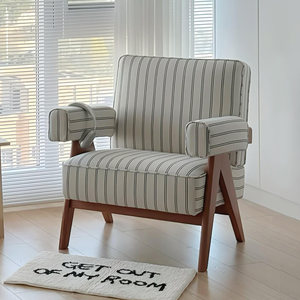 ชุดเฟอร์นิเจอร์โซฟาเดี่ยวสไตล์ฝรั่งเศสย้อนยุค ทำจากไม้เนื้อแข็ง หุ้มผ้า ประกอบง่าย เหมาะสำหรับห้องนั่งเล่น พักผ่อน และใช้ในโฮมสเตย์ - Product Image 1