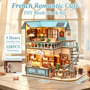 Kit de maison miniature DIY, maison de <span class=keywords><strong>café</strong></span> française, maison de poupée, puzzle en bois 3D, coin lecture, serre-livres, meubles miniatures, miniatures de maison de poupée - Product Image 3
