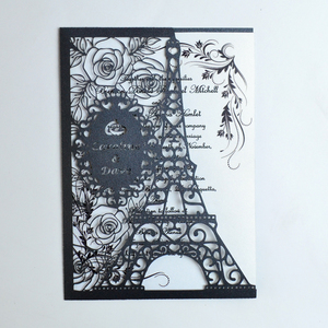 การ์ดเชิญงานแต่งงานแบบตัดเลเซอร์รูปหอไอเฟลปารีส ขนาด 5x7 นิ้ว พร้อมชื่อสั่งทำพิเศษ กระดาษเมทัลลิก สำหรับงานรับปริญญาและงานวันเกิด - Product Image 2