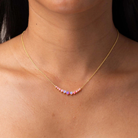 Collier Cascade Ombré en Opale Rose Gemnel Couleurs Personnalisées, Chaîne Câble en Argent 925 Plaqué Or 18K
