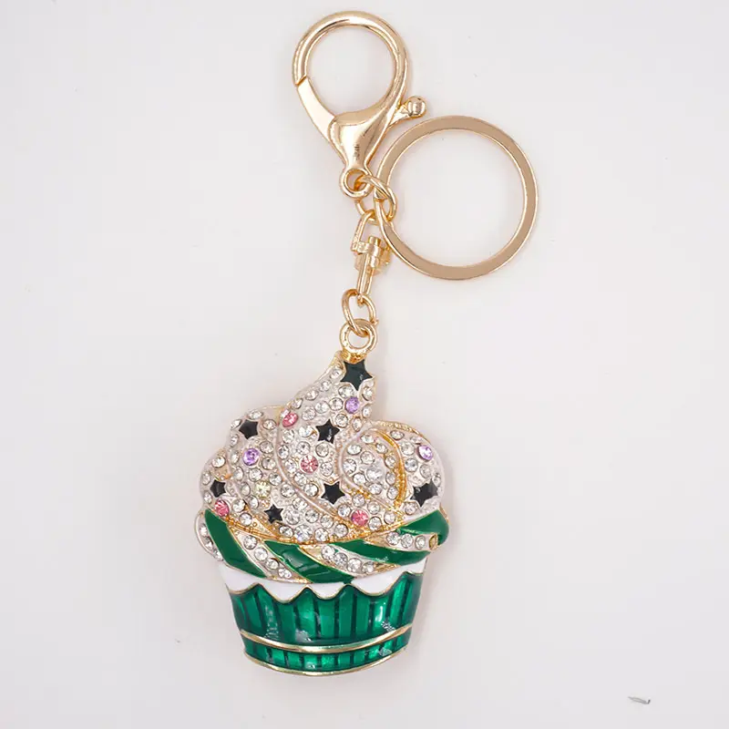 Bag Pendant Decoration Zinc Alloy Metal Crystal Gold Ice Cream Keychain Jewelry Car Key Ring Chain For Women