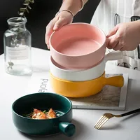 Noordse keramische saladekom met enkele handgreep, ontbijtgranen- en fruitkom, effen kleur, dessert-, soep- en noedelkom, speciaal voor de magnetron.