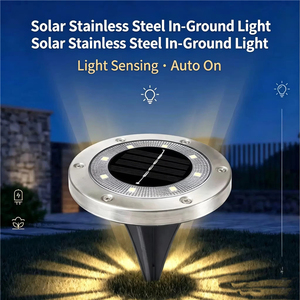 Lampes solaires encastrées d'extérieur en acier inoxydable, lampes solaires à LED en forme de disque, étanches pour jardin, pelouse, allée, terrasse - Product Image 4
