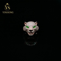 Bague Moissanite Tête de Léopard Bague Léopard Hip Hop Étincelante en Argent Sterling 925 pour Homme Rappeur