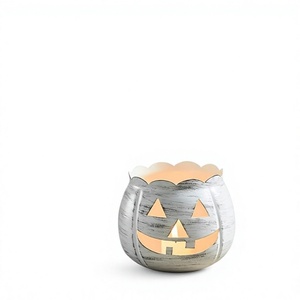 Portavelas de metal blanco con diseño de calabaza para Halloween, estilo Jack O'Lantern, para velas de té, decoración de mesa para fiestas - Product Image 1