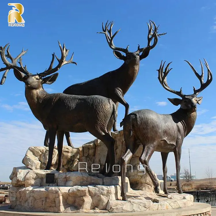 Patung hewan hidup taman dekorasi luar ruangan patung rusa perunggu ukuran hidup