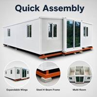 Casa Contenedor Modular de Doble Ala Expandible de Montaje Rápido, Cabina Portátil con Estructura de Acero y Múltiples Habitaciones para Edificio de Oficinas