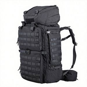 Sac à dos de randonnée en denim 85L avec système MOLLE, cadre interne, housse de pluie, grande capacité, sac à dos tactique pour le camping - Product Image 1