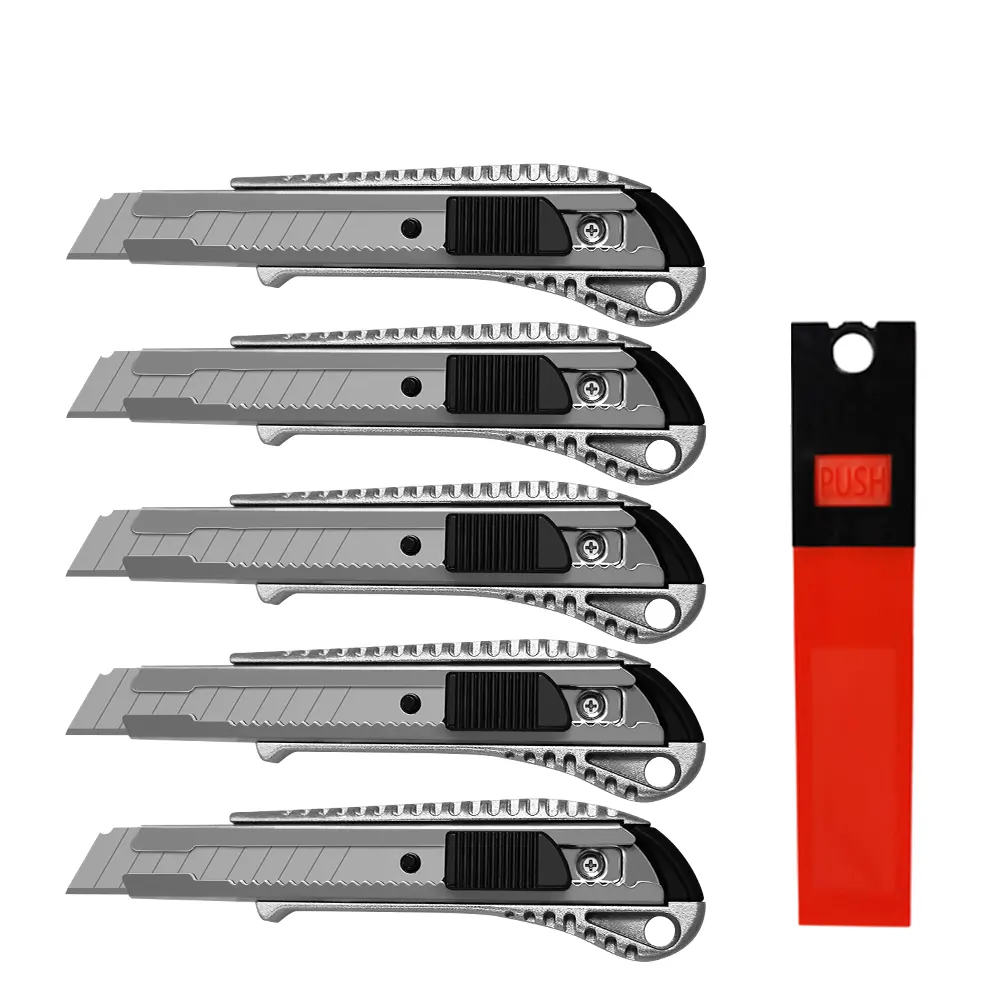 Coltello da taglio pressofuso in alluminio 5 x Premium coltello multiuso da 18 mm include lame a scatto 10 x per coltello da tappeto in confezione di cartone