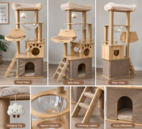 Arbre à chat en bois multi-niveaux de 150 cm avec capsule spatiale transparente, poteaux à gratter en sisal, maisonnette confortable pour chat, échelle d'escalade