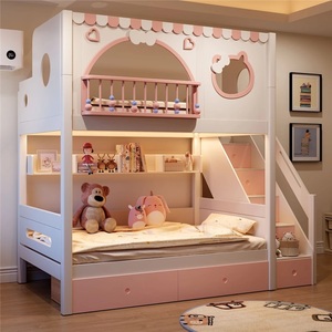Cama litera <span class=keywords><strong>de</strong></span> madera maciza JS Pink Cute Princess Castle, juego <span class=keywords><strong>de</strong></span> muebles para dormitorio <span class=keywords><strong>de</strong></span> niñas con espacio <span class=keywords><strong>de</strong></span> almacenamiento, área <span class=keywords><strong>de</strong></span> juegos, cama infantil para habitación <span class=keywords><strong>de</strong></span> niñas - Product Image 3