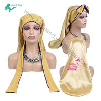 Bonnets en satin soyeux réversible à double couche avec logo personnalisé en gros, bande élastique longue, bonnet extra long pour tresses, perruques bouclées