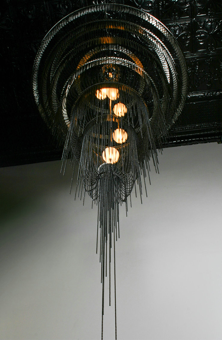 Handmade waterfall led chandelier aluminum chain tassel Black ceiling lamp fixtures(WH-CC-32)