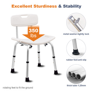 Manxi Shower Chair <b>Adjustable</b> <b>Height</b> Non Slip Bathroom <b>Stool</b> For Elderly Safety Seat With Backrest - Product Image 4