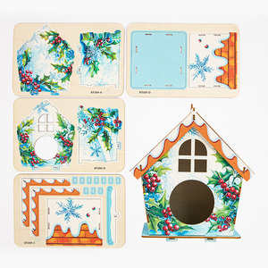 Commercio all'ingrosso moderno dipinto con diamanti in miniatura casetta per uccelli in legno <span class=keywords><strong>case</strong></span> delle bambole per ragazze con temi di animali stampati - Product Image 4