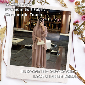 Nouvelle Abaya Ouverte pour l'Aïd, en Dentelle, Col Rond, Manches Longues, Tissu Polyester de Haute Qualité, Modeste, Vêtement d'Été et de Printemps en Mousseline, Manteau, Robe Intérieure - Product Image 2