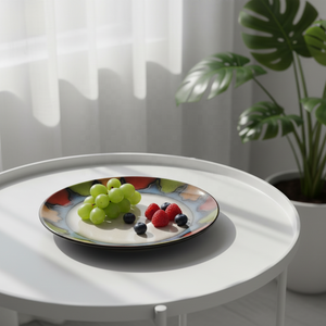 Assiette Ronde Artistique en Porcelaine Glaçurée Colorée pour Salade de Fruits, Compatible <span class=keywords><strong>Micro</strong></span>-<span class=keywords><strong>ondes</strong></span>, Vaisselle pour la Maison et la Restauration, Personnalisable OEM - Product Image 1