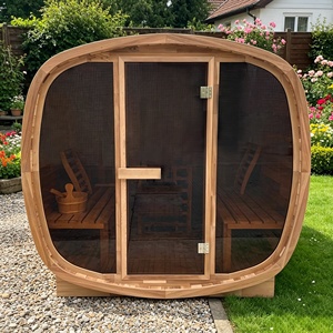 Sauna Tradicional para 4 Personas, Estilo Exterior, con Estructura Cuadrada de Cedro Rojo y Vidrio Color Té - Product Image 1