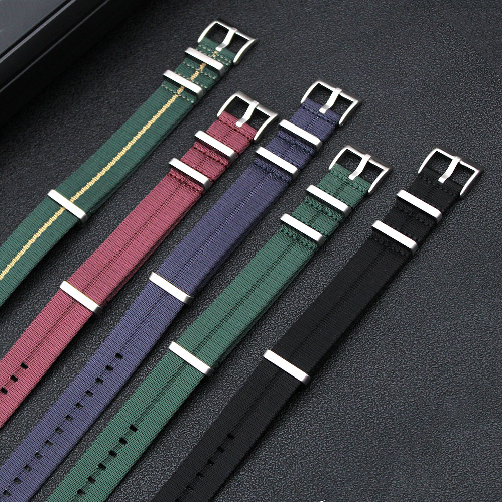 Luxury Single Pass Custom Engraved Emboss Stripe Fabric Watch Bracelet 18mm 20mm 22mm Solid Color Seatbelt Nylon Strap
