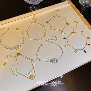 Modè<span class=keywords><strong>le</strong></span> SL6 de luxe léger haut de gamme, plaqué or, acier inoxydable, zircon, style européen-américain, superposé, unisexe, élégant, tendance - Product Image 2