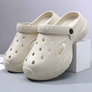 Crocs unisexes à enfiler, semelle épaisse, respirants, antidérapants, pour l'extérieur, couleur beige, chaussures d'été - Product Image 3
