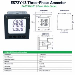 Ampèremètre LCD triphasé à montage sur panneau EastSong 72*72mm ES72Y-I3 RS485 Modbus RTU Classe 0.5 4 chiffres IP65 Compteur de courant compact <span class=keywords><strong>I1</strong></span> - Product Image 2
