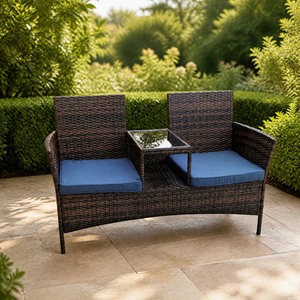 Canapé de jardin en rotin plastique d'extérieur, style décontracté, deux places - Product Image 5