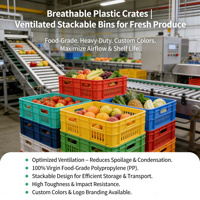 Caisses en plastique empilables 100% PP vierge, boîtes de rangement personnalisées avec compartiments, caisses d'emballage logistique, caisses de rangement en plastique