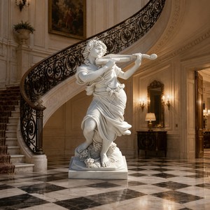 Estatua de Violinista Tallada a Mano <span class=keywords><strong>en</strong></span> Mármol Blanco, Obra Maestra Neoclásica Duradera para Interiores de Lujo <span class=keywords><strong>en</strong></span> Salas de Estar e Iglesias - Product Image 2