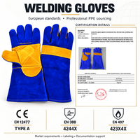 Gants de soudage personnalisés en cuir de vachette fendu CE EN 12477 Type A résistants à la chaleur avec paume double renforcée et manchette longue – Vente en gros