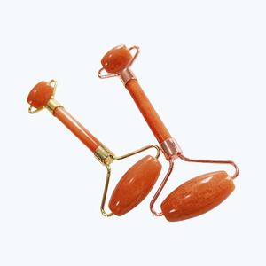 Masseur Guasha en Jade Aventurine de couleur rouge, matériau pour le rajeunissement de la peau, massage du visage, double rouleau - Product Image 6