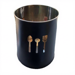 Support de rangement cylindrique en métal noir pour vaisselle, type sur pied, durable, finition peinture cuite, à un seul niveau, pour cuisine - Product Image 1