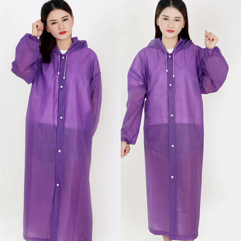 Eco-Friendly Lightweight Purple EVA Rain Coat Reusable Colorful Rain for Poncho with Waterproof Hood Sleeves for Outdoor