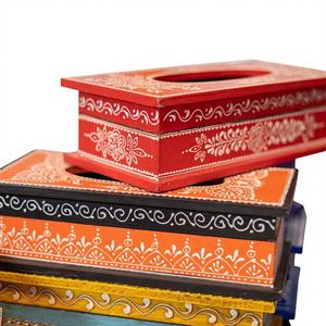 Boîte à mouchoirs en bois de qualité supérieure avec impression Meena |   Artisanat bohème fait main, design Meenakari, respectueux de l'environnement, pour la maison, le bureau, le restaurant, la cuisine - Product Image 1