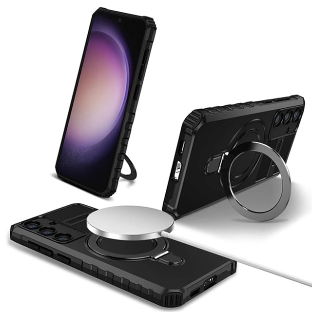 New Ultra Cute TPU Shockproof Back Cover with Magnetic Charging Foldable Bracket Case for S25 Ultra 6 Colors