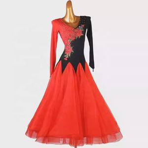 Vestido Moderno de Competición de Baile Latino, Traje de Una Pieza Estampado para Mujer, Falda de Spandex/Nylon - Product Image 1