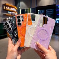 Étui de protection antichoc magnétique de luxe avec motif coquillage coloré et paillettes dorées pour Samsung Galaxy S26 S25 S24 Ultra Plus