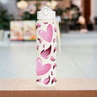 Botol Minum Plastik 750ml Bentuk Hati Bermotif Kelopak Bunga, Dapat Digunakan Kembali, Anti Bocor, Hadiah Pasangan, Pelajar, Kembali ke Sekolah, Festival, UV
