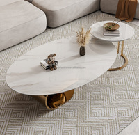 Einzigartiges Design Couch tisch Set Kreative Edelstahl Runde Sphärische Basis Rock Slab Center Tisch Wohnzimmer Ovaler Tee tisch