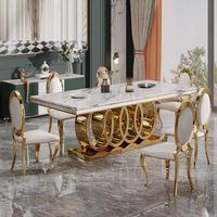 Ensemble de table à manger de luxe rectangulaire en marbre avec base en acier inoxydable, plateau en marbre, table à manger avec 6 chaises