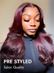 Peluca de Cabello Humano HD 13x6 con Cierre Frontal de Encaje, Ondulado, Color Borgoña 99J, Marca IndianLagos Widows Peak - Product Image 2