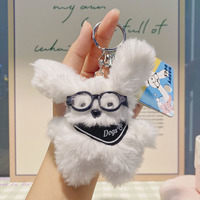 2024 créatif en peluche lunettes chien porte-clés mignon dessin animé flocage chien poupée jouet porte-clés sac breloque pendentif porte-clés cadeaux