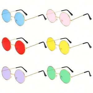 Lunettes de soleil rondes personnalisées avec logo, pas chères, pour hommes et femmes, verres miroir colorés UV400, monture en alliage, pour fêtes - Product Image 2