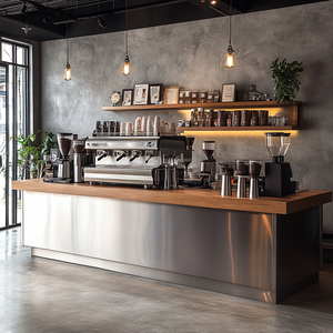 Comptoir de caisse personnalisé en acier inoxydable et en bois pour café, restaurant, hôtel - Product Image 6