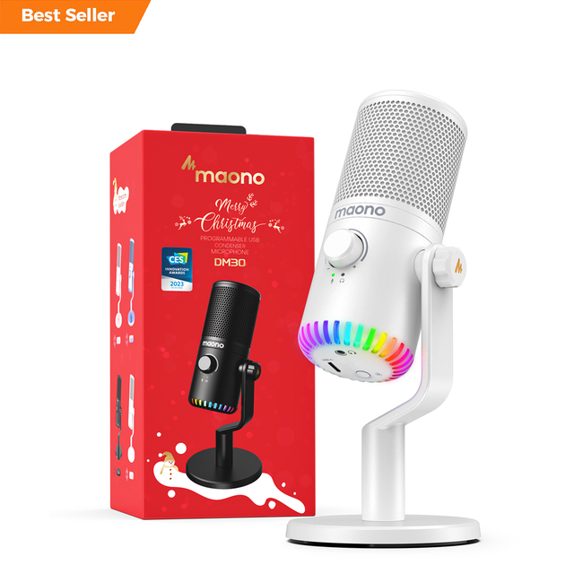 MAONO Christmas Gift Programmable PC USB Condenser Podcasting Microphones Kit Dual Mode RGB Gaming Microphones