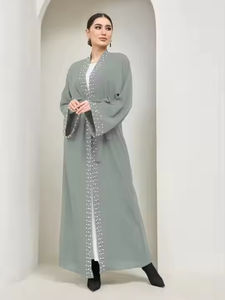 <span class=keywords><strong>Nisa</strong></span> modesto abito da donna in stile Abaya tinta unita Muslim Maxi abito con Cardigan interno cintura seguendo le linee guida tradizionali - Product Image 2